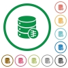 Database compress data flat icons with outlines - Database compress data flat color icons in round outlines on white background