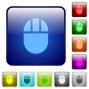 Three buttoned computer mouse icons in rounded square color glossy button set - Three buttoned computer mouse color square buttons