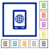 Mobile internet flat framed icons - Mobile internet flat color icons in square frames on white background