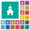 Curch multi colored flat icons on plain square backgrounds. Included white and darker icon variations for hover or active effects. - Curch square flat multi colored icons