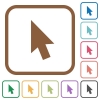 Mouse cursor simple icons in color rounded square frames on white background - Mouse cursor simple icons