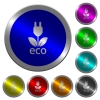 Eco energy luminous coin-like round color buttons - Eco energy icons on round luminous coin-like color steel buttons