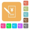 Signing Yen cheque flat icons on rounded square vivid color backgrounds. - Signing Yen cheque rounded square flat icons