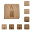 Burning candle with melting wax wooden buttons - Burning candle with melting wax on rounded square carved wooden button styles