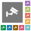 Security camera flat icons on simple color square backgrounds - Security camera square flat icons