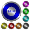 Sale badge luminous coin-like round color buttons - Sale badge icons on round luminous coin-like color steel buttons