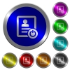 Exit from contact list icons on round luminous coin-like color steel buttons - Exit from contact list luminous coin-like round color buttons