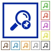 Pin search result flat framed icons - Pin search result flat color icons in square frames on white background