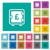 Pound strong box square flat multi colored icons - Pound strong box multi colored flat icons on plain square backgrounds. Included white and darker icon variations for hover or active effects.