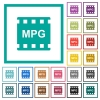 MPG movie format flat color icons with quadrant frames on white background - MPG movie format flat color icons with quadrant frames