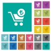 Checkout with Lira cart square flat multi colored icons - Checkout with Lira cart multi colored flat icons on plain square backgrounds. Included white and darker icon variations for hover or active effects.