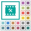 Movie tools flat color icons with quadrant frames - Movie tools flat color icons with quadrant frames on white background