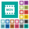 MOV movie format color glass buttons multi colored flat icons on plain square backgrounds. Included white and darker icon variations for hover or active effects. - MOV movie format color glass buttons square flat multi colored icons