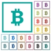 Bitcoin sign flat color icons with quadrant frames on white background - Bitcoin sign flat color icons with quadrant frames