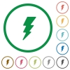 Lightning energy flat color icons in round outlines on white background - Lightning energy flat icons with outlines