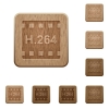 H.264 movie format on rounded square carved wooden button styles - H.264 movie format wooden buttons