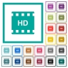 HD movie format flat color icons with quadrant frames on white background - HD movie format flat color icons with quadrant frames