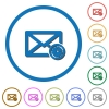 Queued mail icons with shadows and outlines - Queued mail flat color vector icons with shadows in round outlines on white background