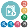 Start playlist flat white icons on round color backgrounds - Start playlist flat round icons