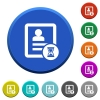 Contact processing round color beveled buttons with smooth surfaces and flat white icons - Contact processing beveled buttons
