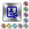 Share contact engraved icons on rounded square glossy steel buttons - Share contact rounded square steel buttons