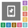 Mobile pin data flat icons on simple color square backgrounds - Mobile pin data square flat icons