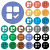 Component ok round flat multi colored icons - Component ok multi colored flat icons on round backgrounds. Included white, light and dark icon variations for hover and active status effects, and bonus shades on black backgounds.