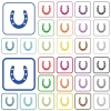 Horseshoe outlined flat color icons - Horseshoe color flat icons in rounded square frames. Thin and thick versions included.