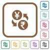 Yen Rupee money exchange simple icons - Yen Rupee money exchange simple icons in color rounded square frames on white background