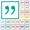 Quotation mark flat color icons with quadrant frames on white background - Quotation mark flat color icons with quadrant frames