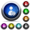 Copy user account icons in round glossy buttons with steel frames - Copy user account round glossy buttons
