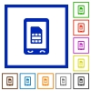 Mobile sim card flat framed icons - Mobile sim card flat color icons in square frames on white background