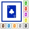 five of clubs card flat framed icons - five of clubs card flat color icons in square frames on white background