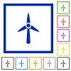 Wind turbine flat framed icons - Wind turbine flat color icons in square frames on white background