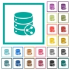 Database table relations flat color icons with quadrant frames on white background - Database table relations flat color icons with quadrant frames