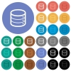 Signle database round flat multi colored icons - Signle database multi colored flat icons on round backgrounds. Included white, light and dark icon variations for hover and active status effects, and bonus shades on black backgounds.