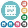 SWF movie format flat round icons - SWF movie format flat white icons on round color backgrounds