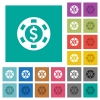 Dollar casino chip square flat multi colored icons - Dollar casino chip multi colored flat icons on plain square backgrounds. Included white and darker icon variations for hover or active effects.