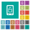 Smartphone unlock square flat multi colored icons - Smartphone unlock multi colored flat icons on plain square backgrounds. Included white and darker icon variations for hover or active effects.