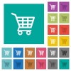 Shopping cart multi colored flat icons on plain square backgrounds. Included white and darker icon variations for hover or active effects. - Shopping cart square flat multi colored icons