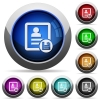 Save contact changes icons in round glossy buttons with steel frames - Save contact changes round glossy buttons