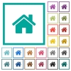 Home flat color icons with quadrant frames - Home flat color icons with quadrant frames on white background