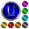 Underlined font type luminous coin-like round color buttons - Underlined font type icons on round luminous coin-like color steel buttons