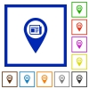 Route info GPS map location flat color icons in square frames on white background - Route info GPS map location flat framed icons