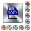 DOCX file format rounded square steel buttons - DOCX file format engraved icons on rounded square glossy steel buttons