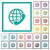 International call flat color icons with quadrant frames on white background - International call flat color icons with quadrant frames