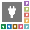 Power connector flat icons on simple color square backgrounds - Power connector square flat icons