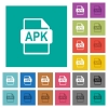 APK file format multi colored flat icons on plain square backgrounds. Included white and darker icon variations for hover or active effects. - APK file format square flat multi colored icons