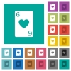 Six of hearts card square flat multi colored icons - Six of hearts card multi colored flat icons on plain square backgrounds. Included white and darker icon variations for hover or active effects.