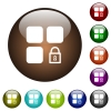 Lock component color glass buttons - Lock component white icons on round color glass buttons